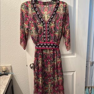 Avenue Multicolor Paisley Long Sleeve Dress with Lining, Feminine, Flirty